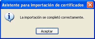 Importación del certificado completada