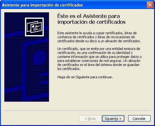 Paso 1 del asistente de instalación del certificado raíz