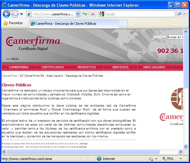 Sitio web de CAMERFIRMA